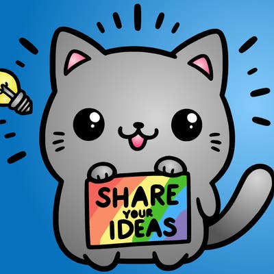 a cute cat saying share your ideas
