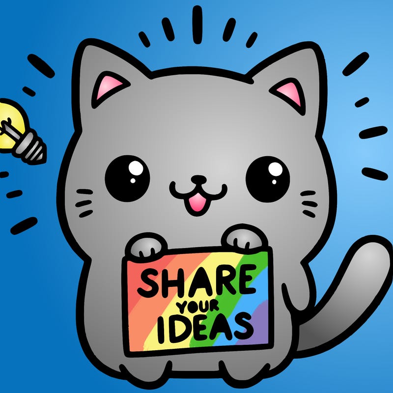a cute cat saying share your ideas
