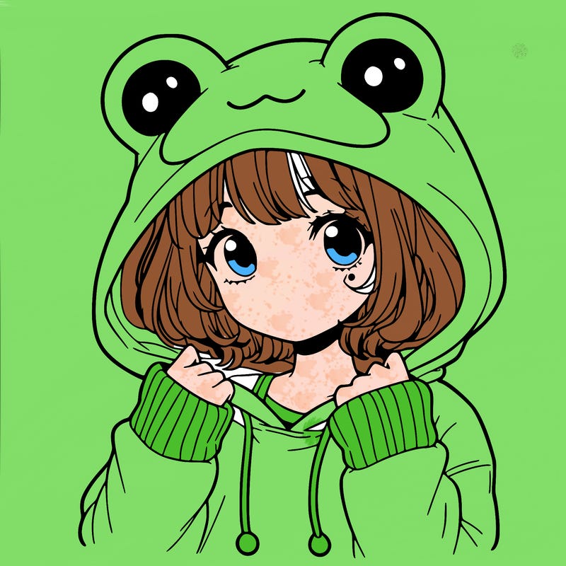 a cute teenage girl wearing a frog hoodie