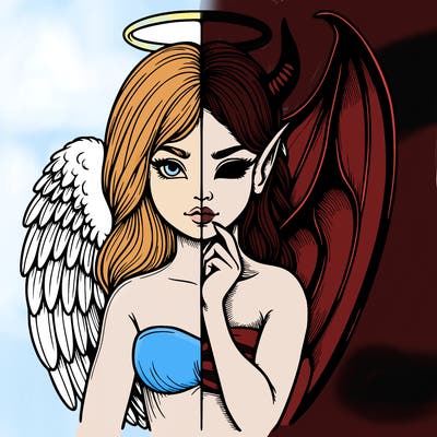 realistic angel half demon