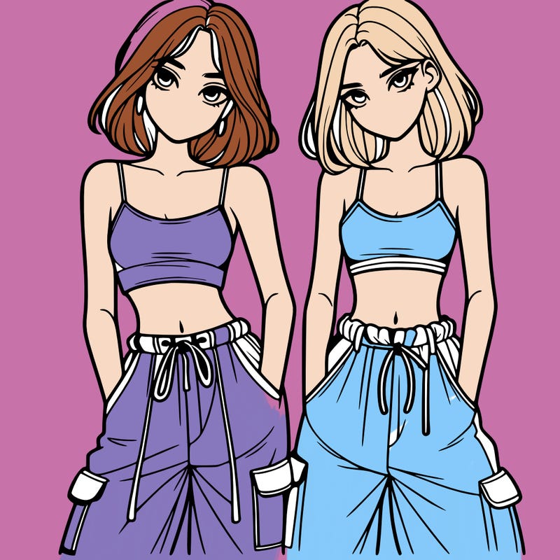 two girls with crop top with baggy pants