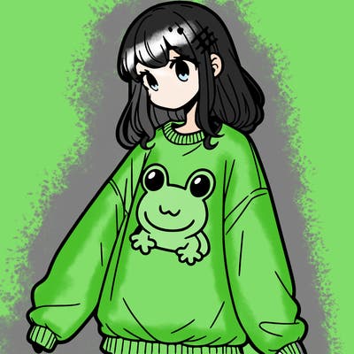 girl wearing frogging sweatshirt