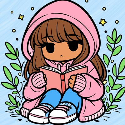 girl in oversized hoodie reading a book