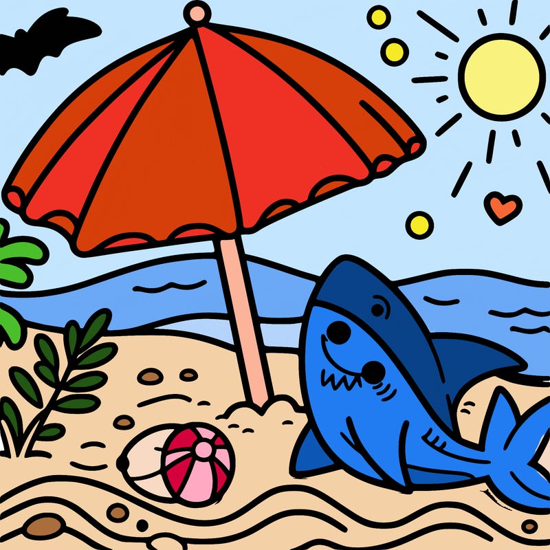 beach, umbrella, shark