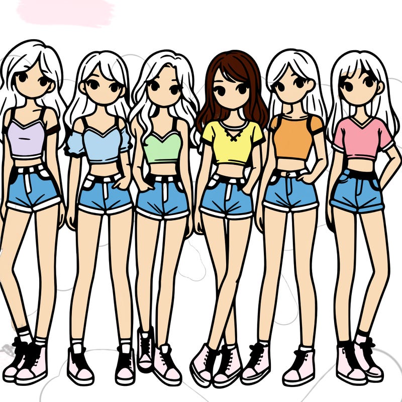 a group of girls wearing crop tops and shorts
