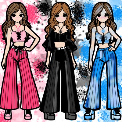 girls with flare pants and crop tops realistic