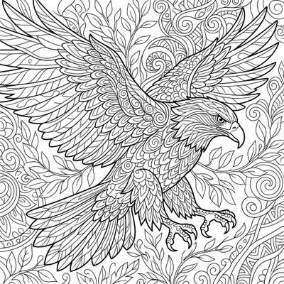Immerse yourself in the world of raptors with this stunning adult coloring page featuring a powerful eagle or hawk. This intricate design offers complex patterns perfect for mindful coloring and stress relief.