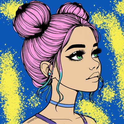 realistic girl with buns on the top of her head