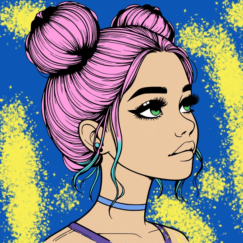 realistic girl with buns on the top of her head