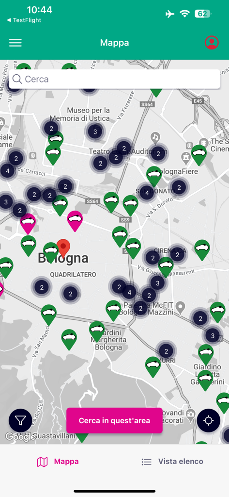 Hera Ricarica - Map view of the Hera Ricarica app showing electric vehicle charging station locations