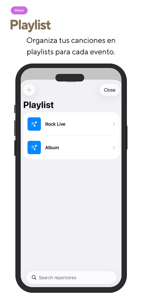 Padline - Screenshot of the Padline app showing the playlist feature to organize songs for events