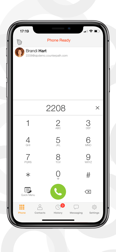 Bria Enterprise mobile app dialer interface for business VoIP calls
