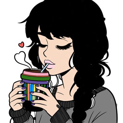 realistic girl drinking coffee