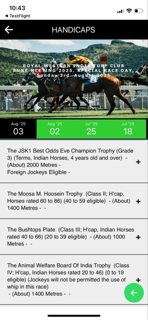 RWITC Official - RWITC Official app handicaps list for Pune Meeting horse races