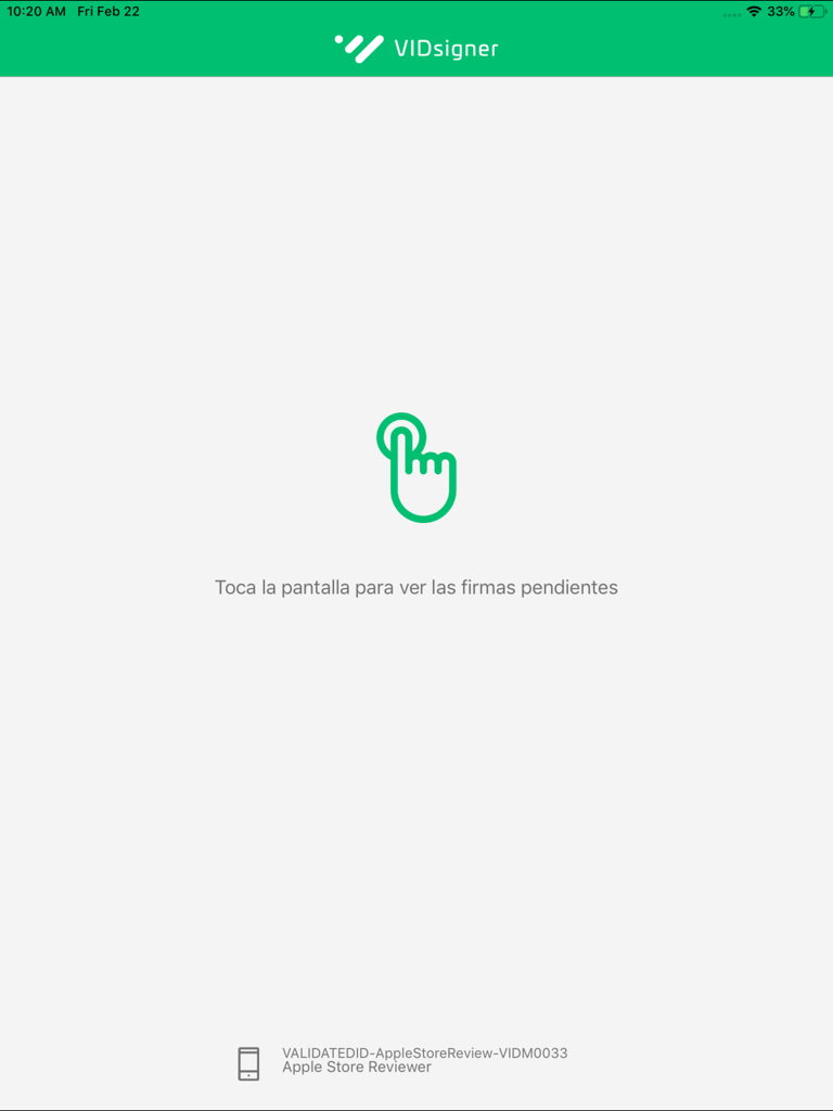 VIDsigner - VIDsigner iPad app screen prompting the user to tap to view pending biometric signatures.