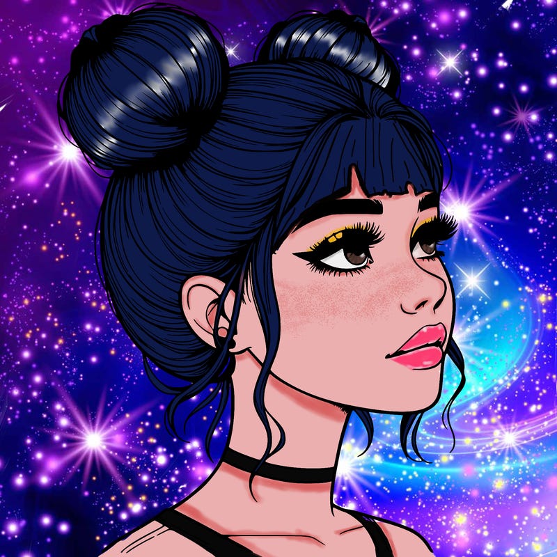 realistic girl with buns on the top of her head