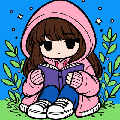 girl in oversized hoodie reading a book