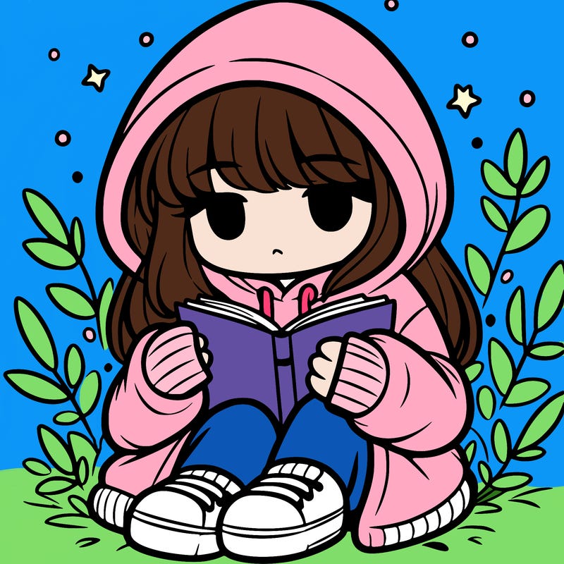 girl in oversized hoodie reading a book