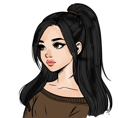 realistic girl with a high ponytail