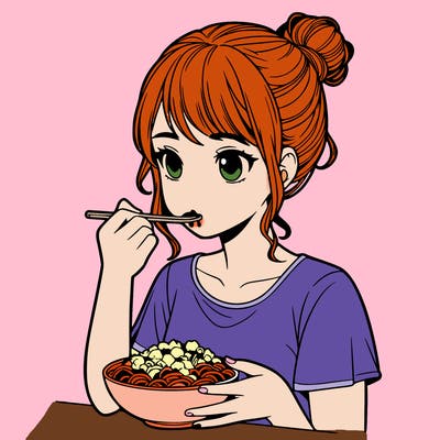a realistic girl, eating food
