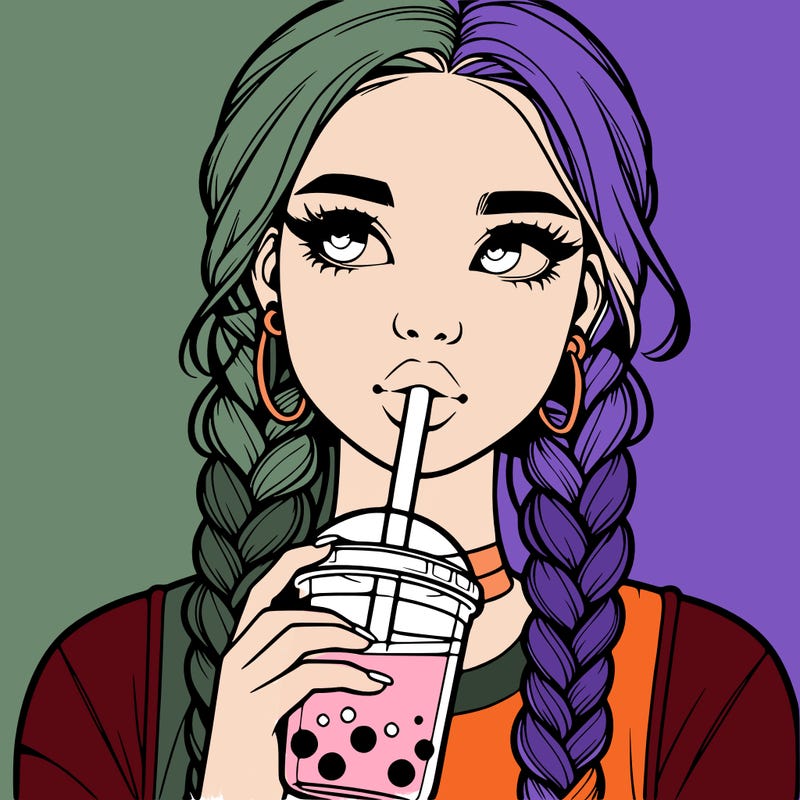 realistic girl with braided hair drinking boba