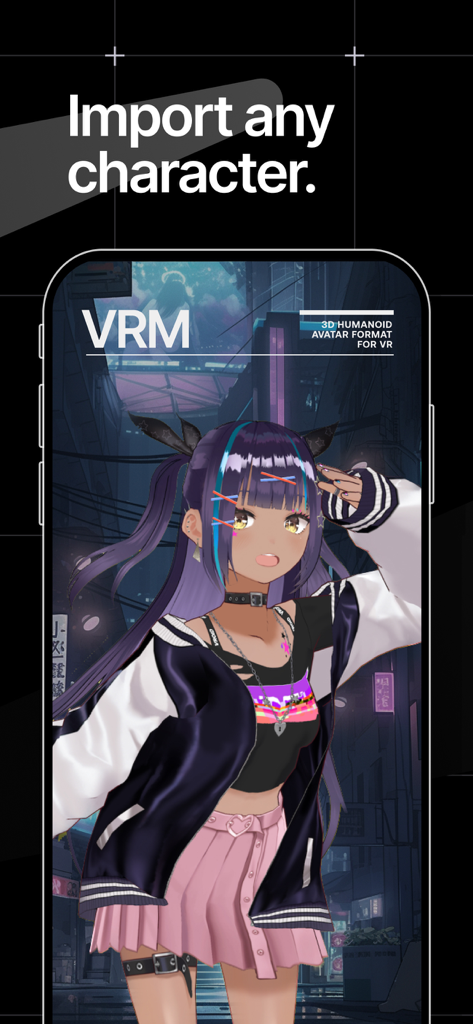 Hyper VTuber Studio app screen showing a 3D anime character avatar imported using the VRM format