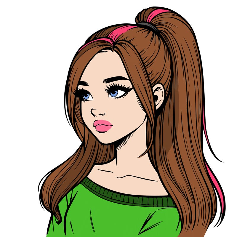 realistic girl with a high ponytail