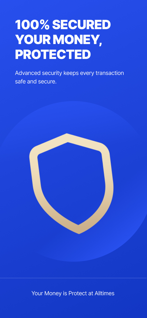 CredPal - CredPal app screen highlighting 100 percent secured money and advanced transaction security with a shield icon.