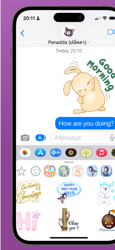 PT Sticker Shop - Stickers dibujados a mano de PT Sticker Shop utilizados en un chat de iMessage.