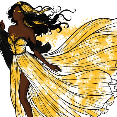 realistic woman in dress flowing the the wind