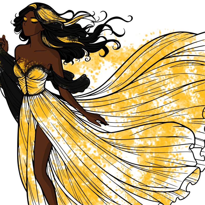 realistic woman in dress flowing the the wind