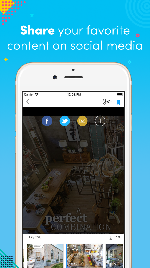 Home South Africa - Home South Africa app screen showing social media sharing options for interior design content