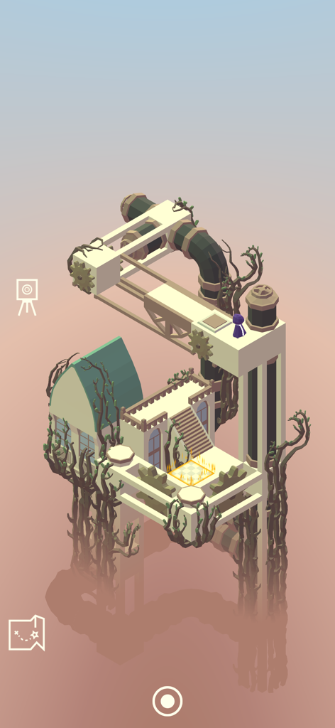 Chronescher - Isometrisches Architektur-Rätsellevel mit Escherpunk-Strukturen und Ranken in Chronescher