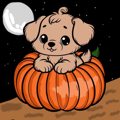 cute little puppy in a pumpkin