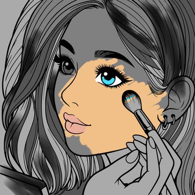 a realistic girl doing her makeup