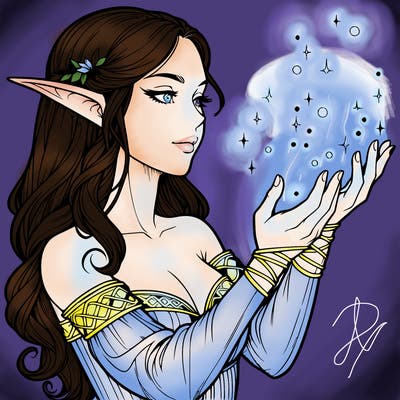 realistic elf girl doing magic