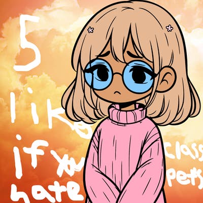 sad girl with glasses in a sweater