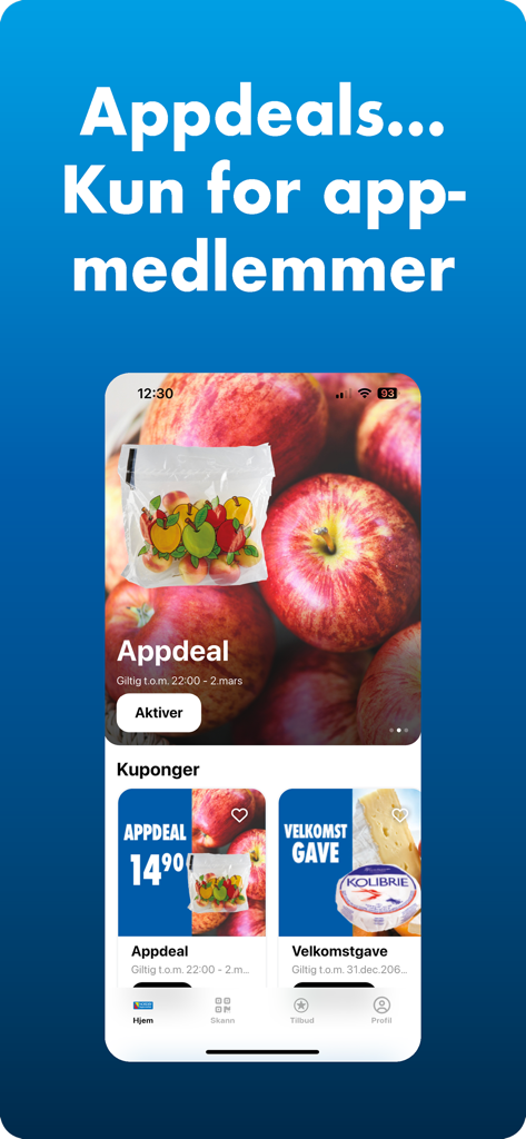 Benutzeroberfläche der Nordby Supermarkt App mit exklusiven Mitgliederangeboten und Lebensmittelcoupons
