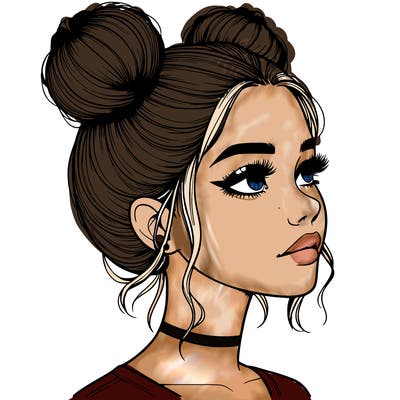 realistic girl with buns on the top of her head