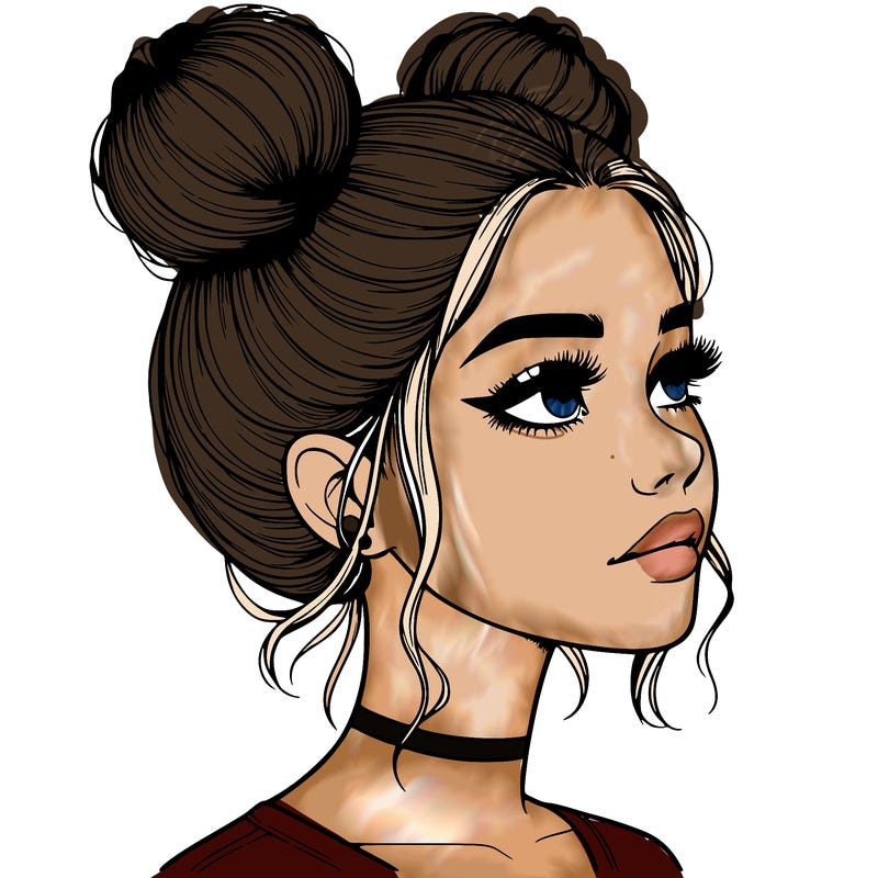 realistic girl with buns on the top of her head