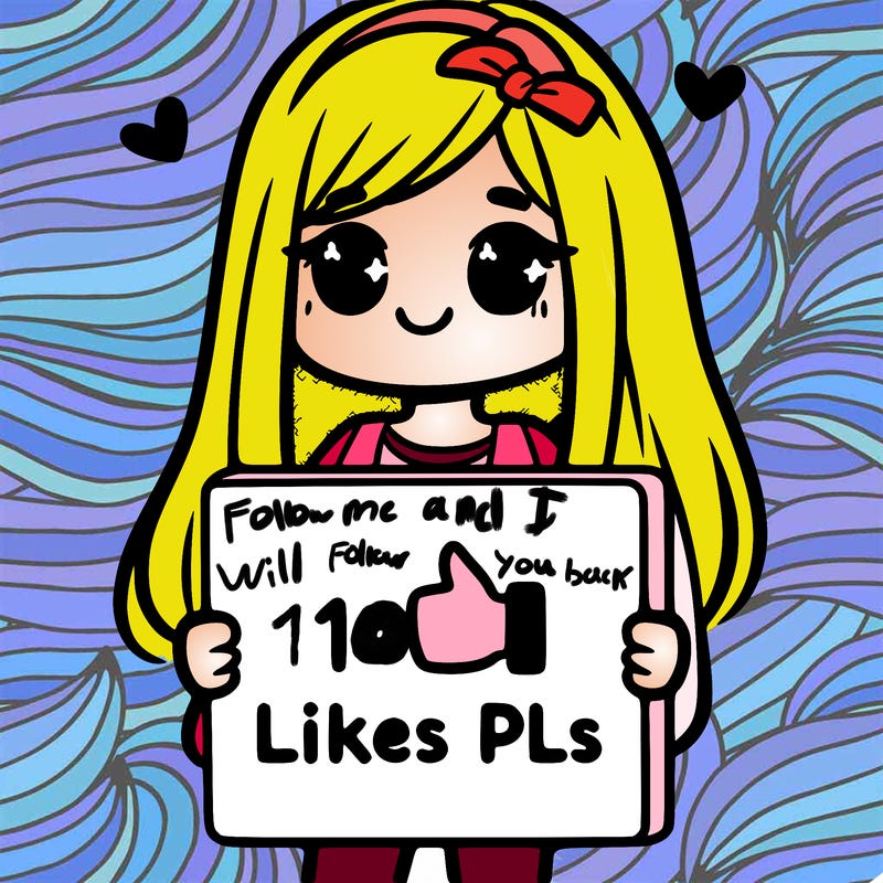 girl holding a sign saying 10 likes pls