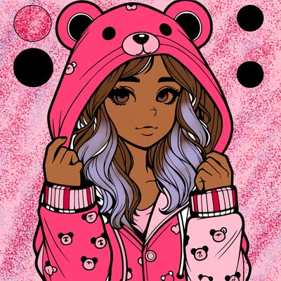 realistic girl in a animal pjs hoodie