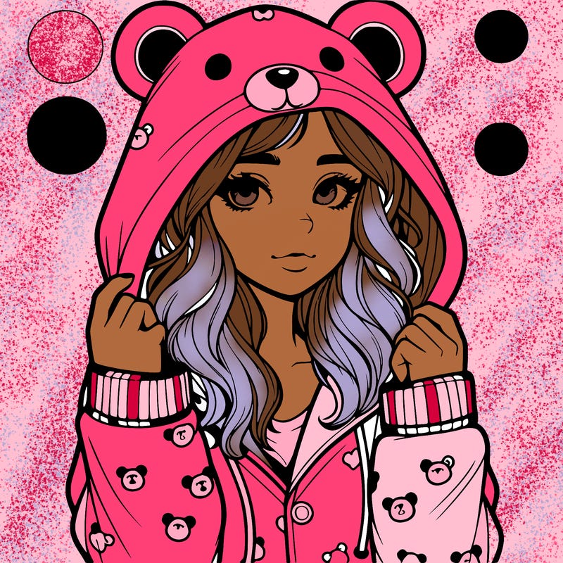 realistic girl in a animal pjs hoodie