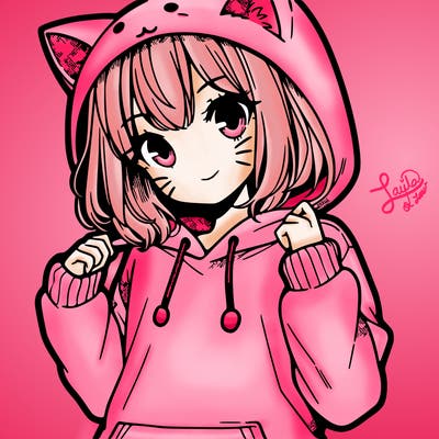 manga girl in cat hoodie
