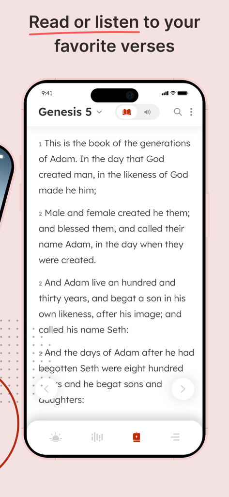 Bible - Daily Bible KJV - Smartphone mostrando el libro de Génesis en la aplicación de la Biblia en versión King James