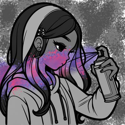 a realistic girl spray painting