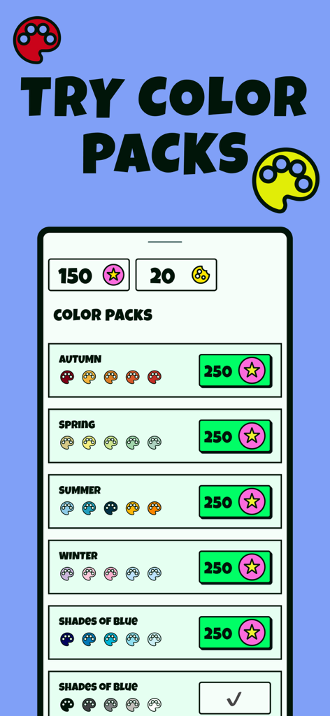 Guess the Drawing: Pictionary - Interface showing seasonal color palettes available for unlocking in Guess the Drawing.