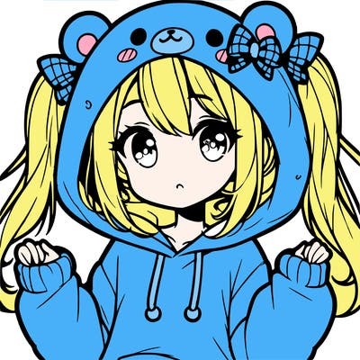 cute anime girl with ponytails and a cute bear hoodie