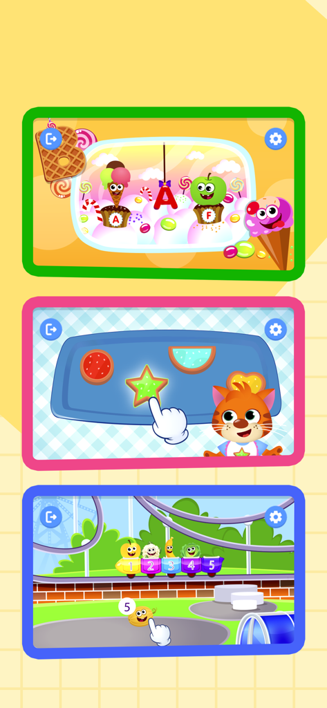 Kidori - Kids Learning Games - アルファベットのマッチング、図形の仕分け、数字のカウントアクティビティを含む、3つの子供向け就学前教育ゲーム