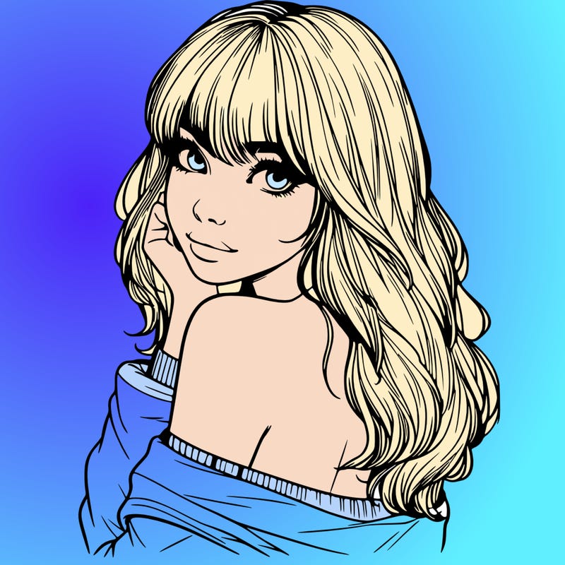 realistic girl with bangs looking over her shoulder